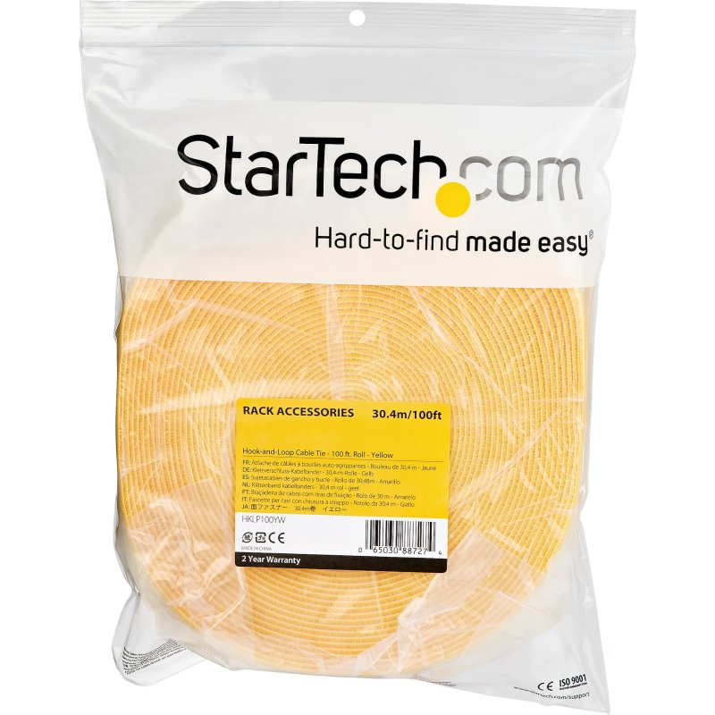 StarTech.com Ruban Auto Agrippant - Rouleau de 30,5 m pour Gestion de Câbles - Ruban Auto-Agrippant - Attaches Câble Ajustables - Sangles de Gestion de Câbles Auto-agrippantes et Réutilisables - Jaune
