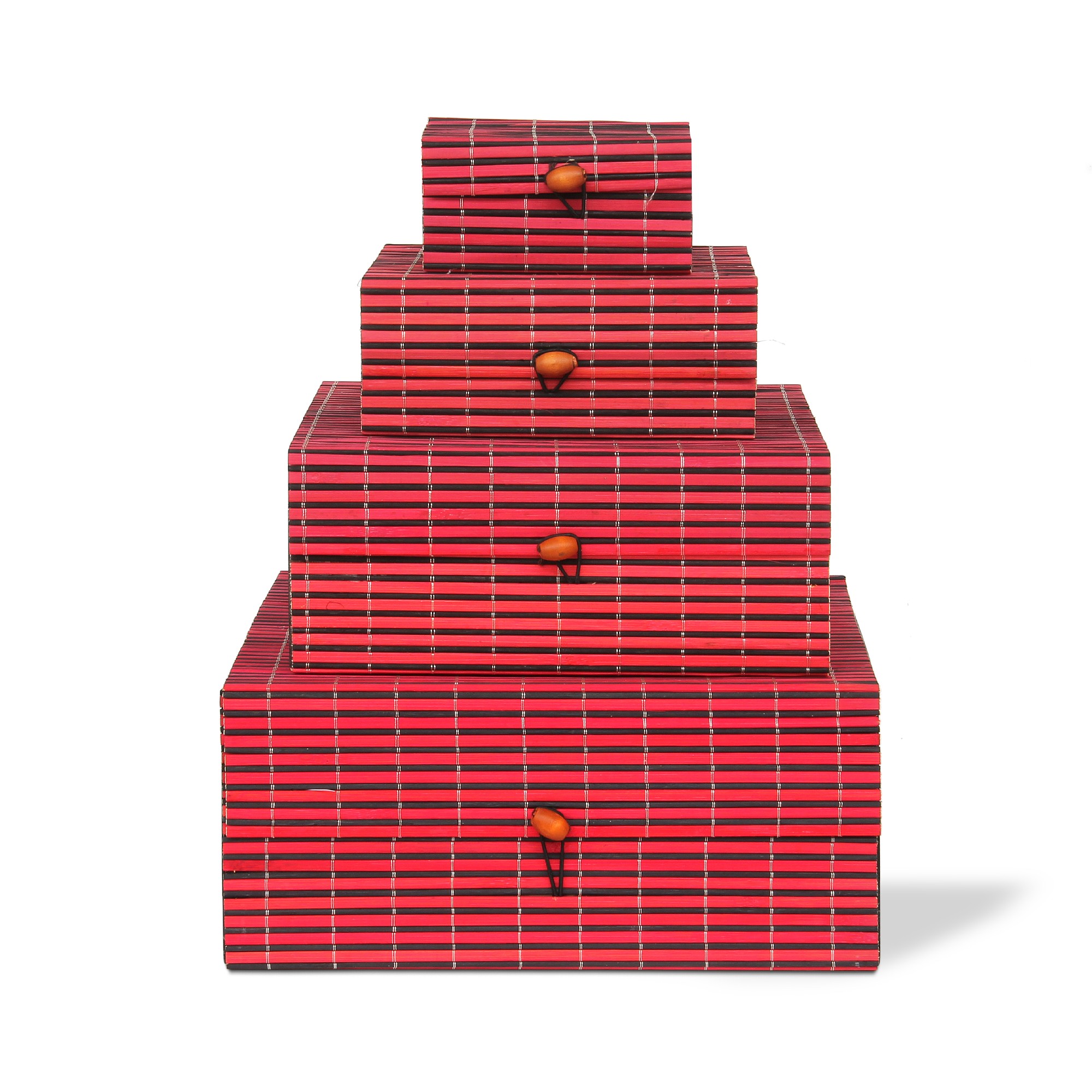 4er-Set Bambus-Deckelboxen, rot von fischer's lagerhaus