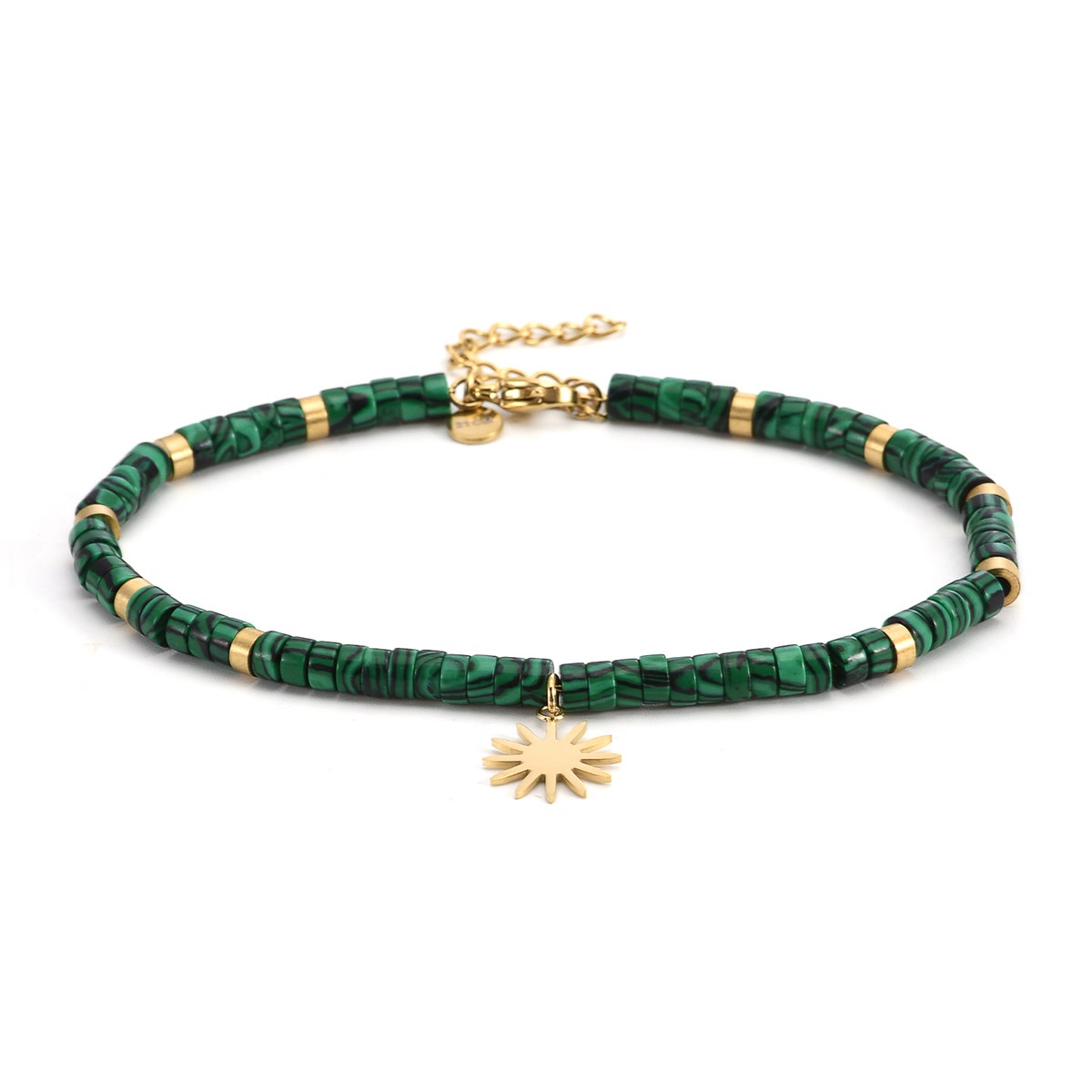 Sixty Stones - 60 - Chaîne De Cheville Dorée Perles Heishi Malachite Soleil - 25 X 0,4 Cm-