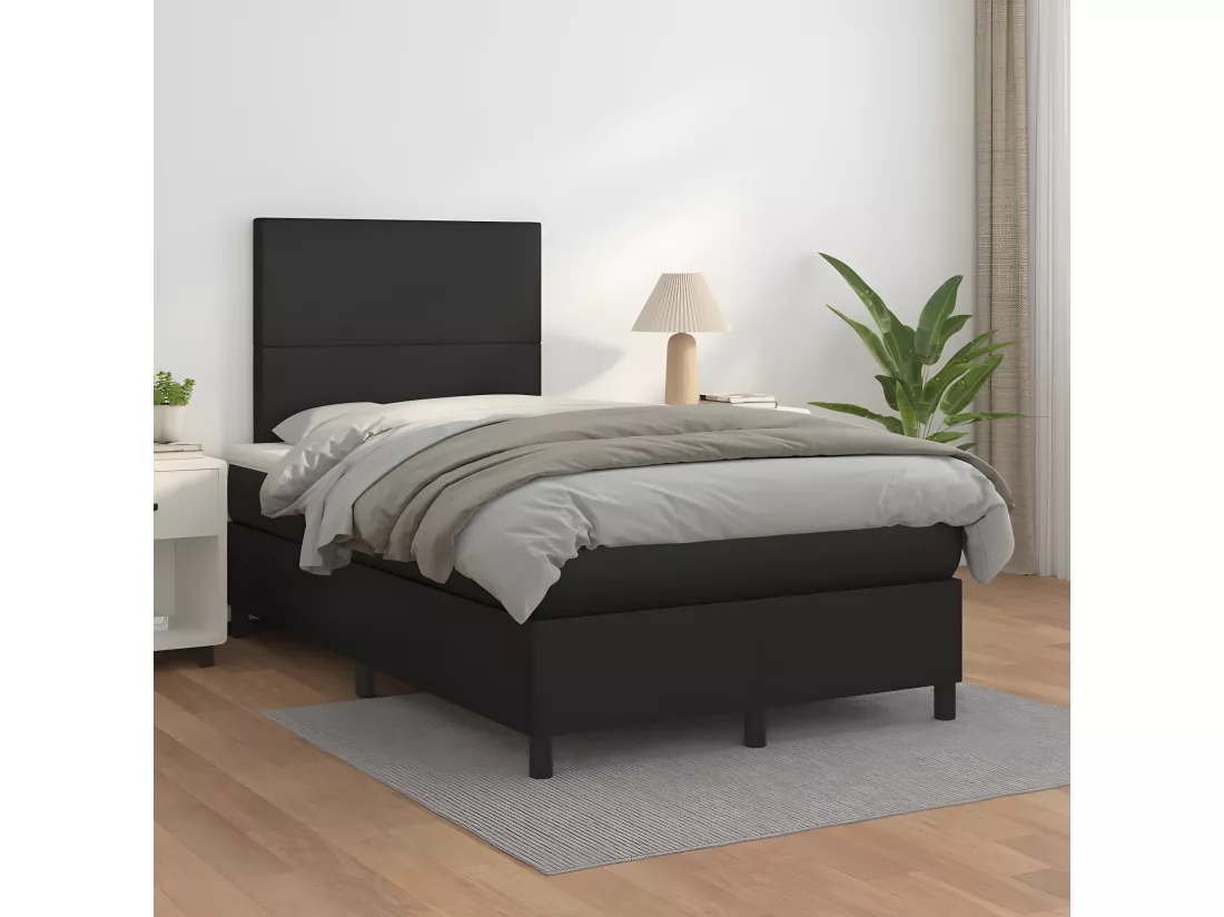 Sommier tapissier avec matelas Noir 120x200 cm Similicuir