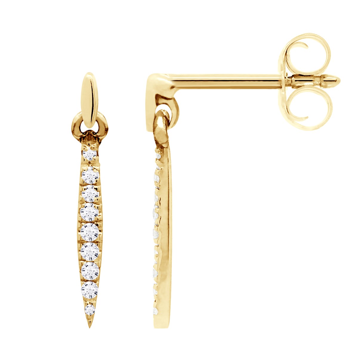 Boucles d'Oreilles Diamants 0,070 Cts Pendantes Joaillerie Or Jaune