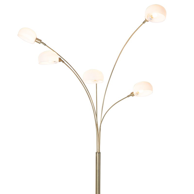 Design vloerlamp messing met opaal glas 5-lichts - Sixties Marmo