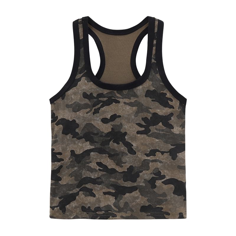 Miss Kekeli - Tanktop met racerback en camouflageprint, vierkante hals en wijde pijpen, effen cargobroek met trekkoord in de taille