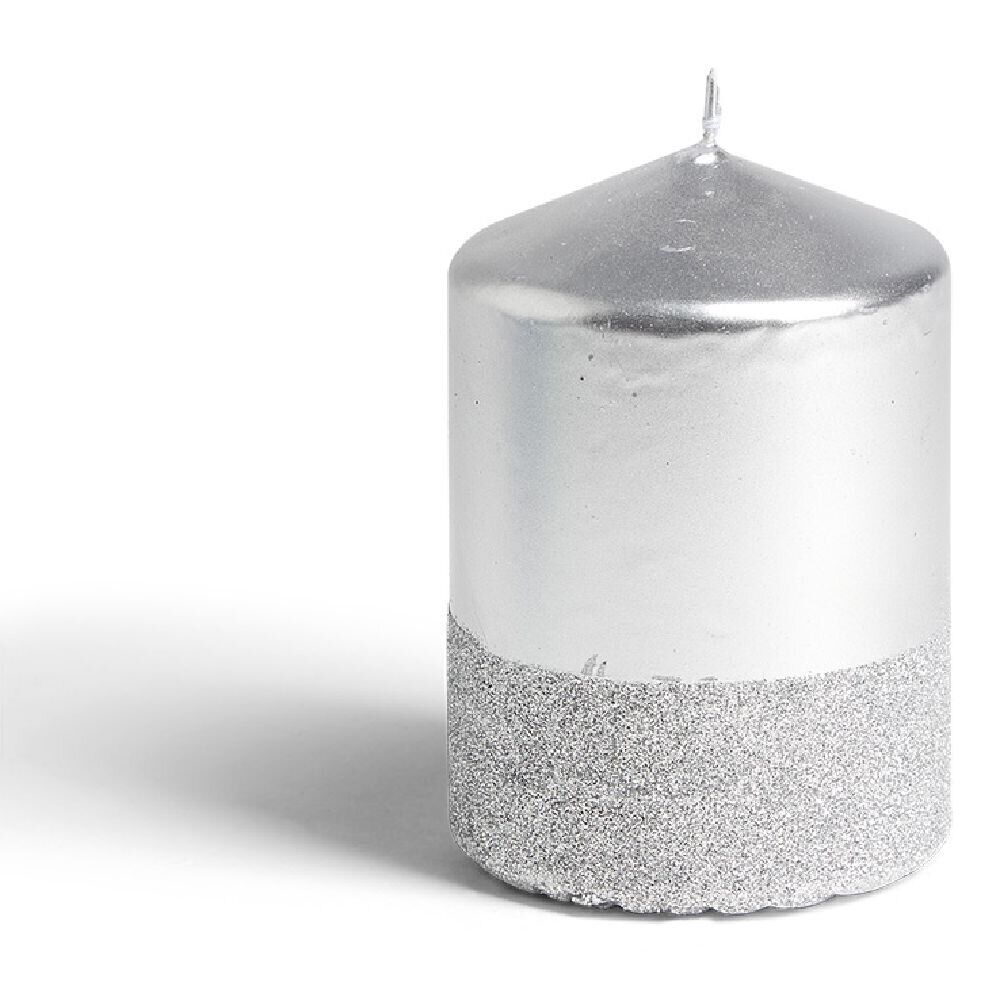 Bougie pilier pailleté gris argenté Ø7xH10 cm