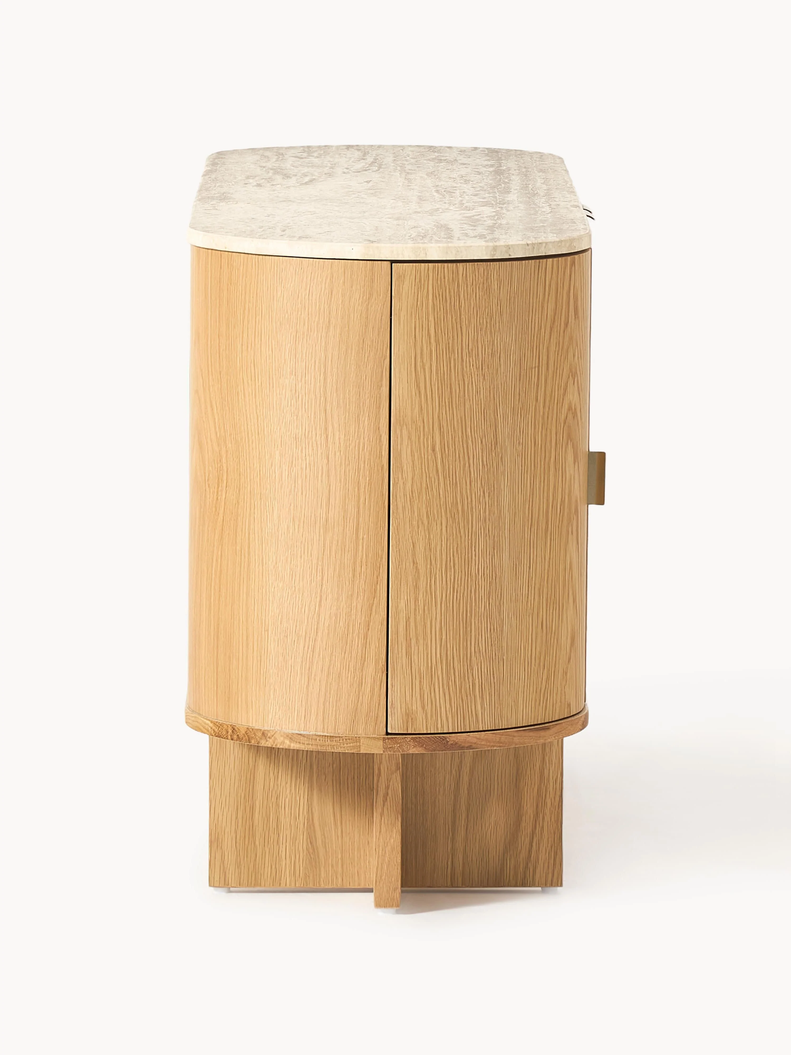 Houten dressoir Zumi met afgeronde hoeken en travertijn blad