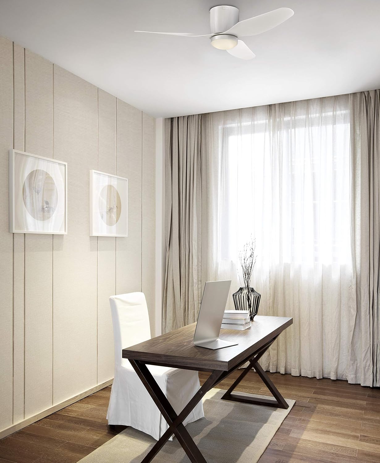 117 cm Deckenventilator Carla von Westinghouse Lighting mit Beleuchtung und Fernbedienung, Ausführung in Weiß, inkl. dimmbare LED-Leuchte mit Opalmilchglas