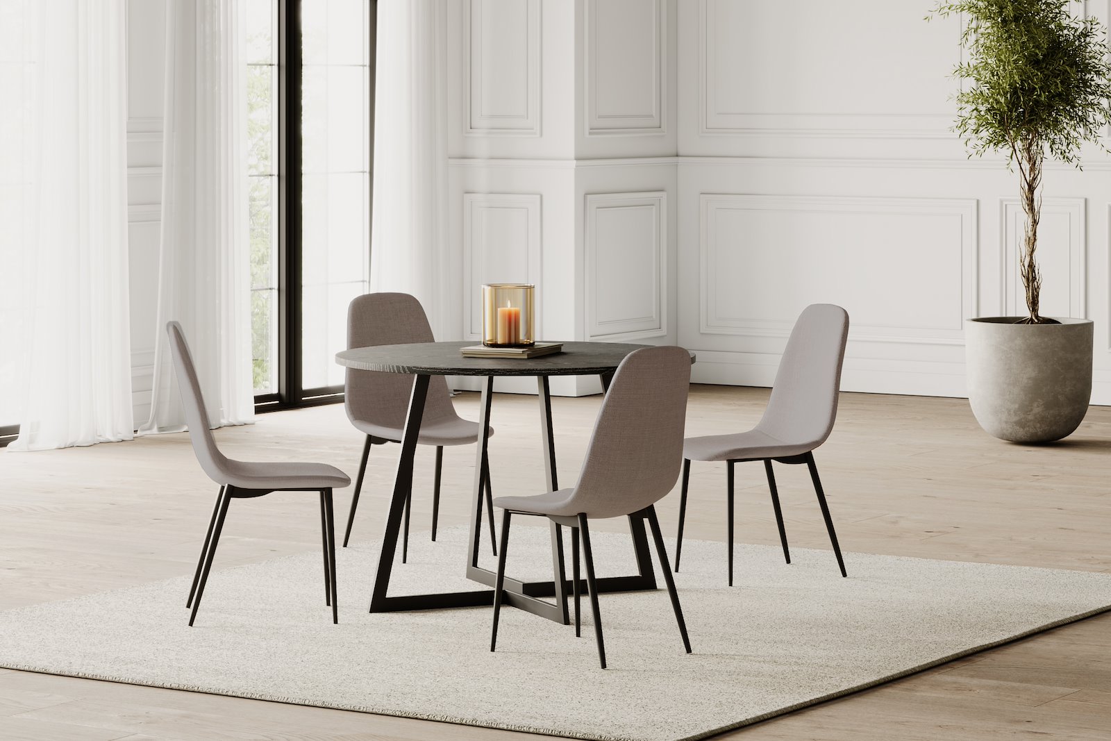 Venus spisestol Tekstil Lino 39 dark beige med sortlakkert metall