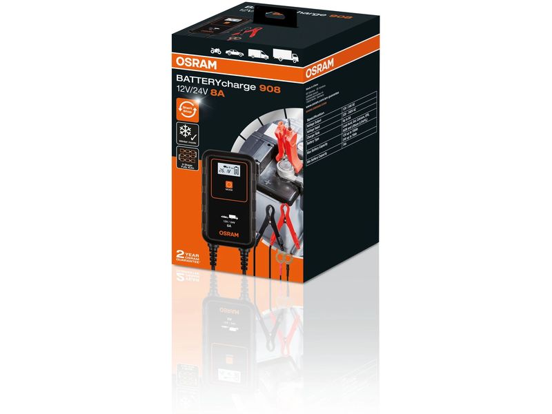 OSRAM Batterieladegerät BATTERYcharge 908 Intelligentes 8A-Ladegerät und ein Batteriewartungsgerät für 12 V- bis 24 V-Fahrzeuge