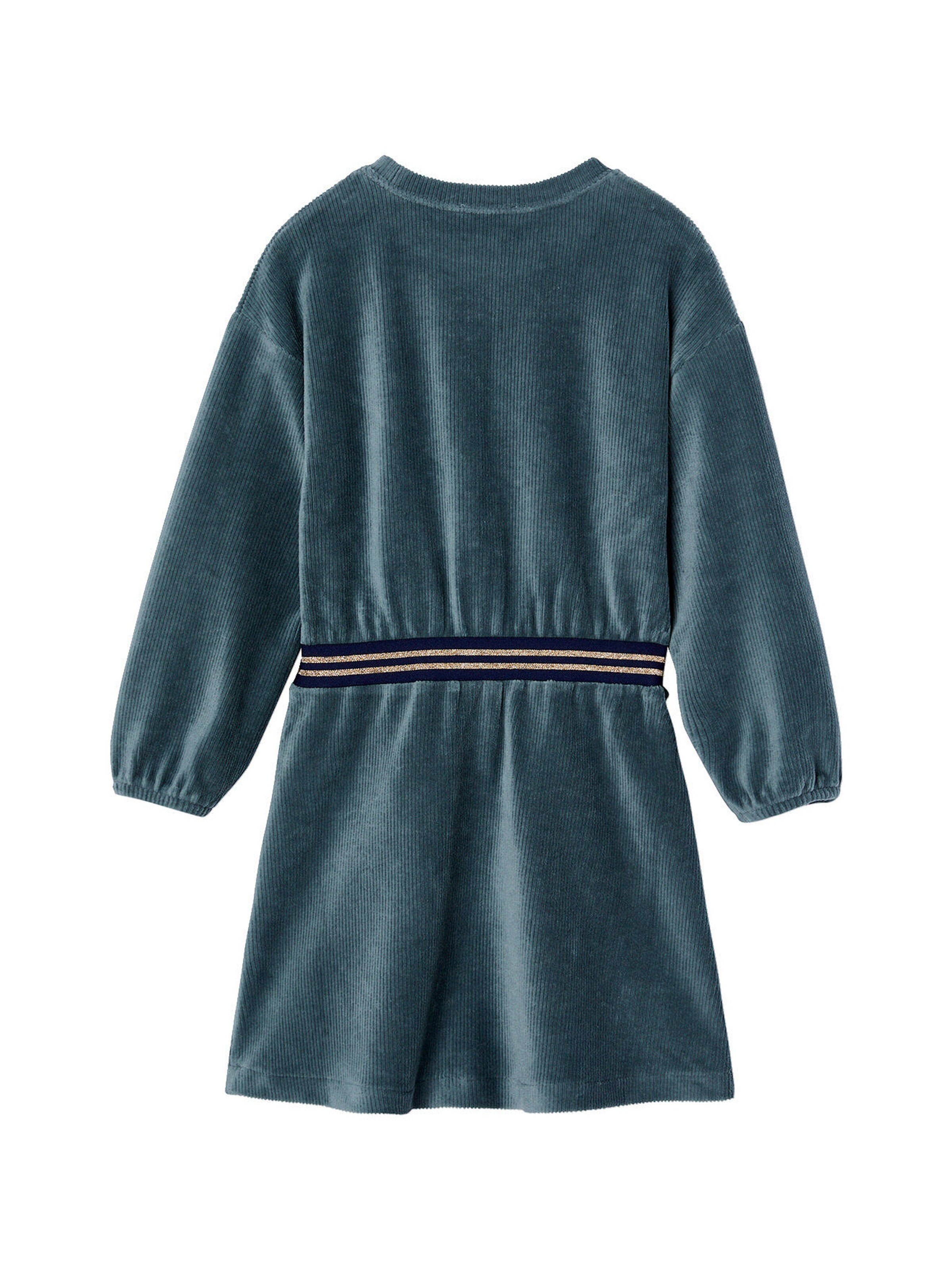 Vertbaudet Mädchen Samtkleid mit Glitzer-Taille pfauenblau