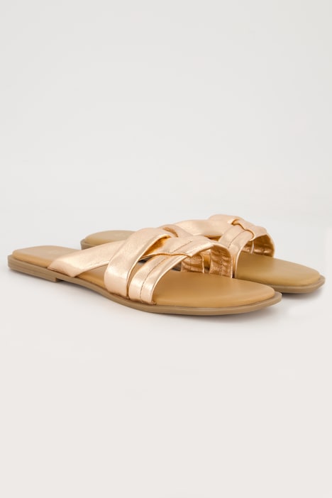 Leder-Pantoletten, Metallic-Riemen, Weite H