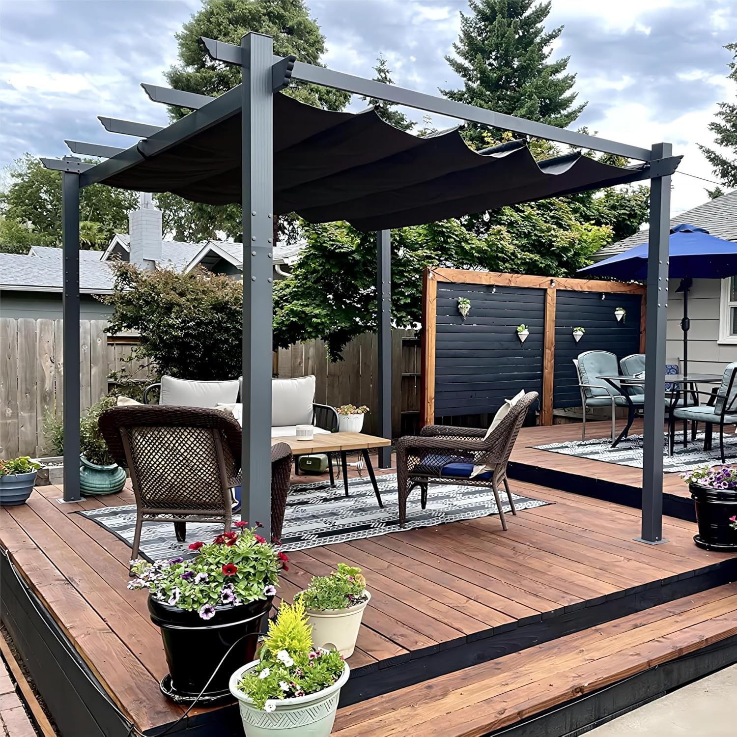 PURPLE LEAF Aluminium Pergola 3 x 3.65 m Wasserdicht Stabil Winterfest, Garten Pavillon mit Sonnenschutz Überdachung, UV-Schutz, Grau