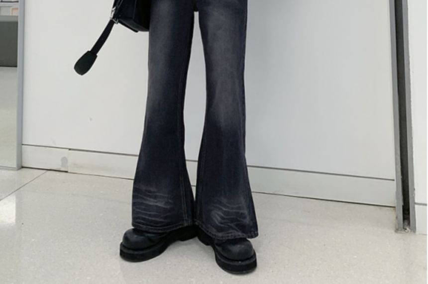 Freehop - Mid Rise Washed Flared Jeans