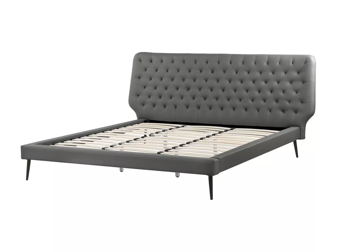Ensemble de chambre Cuir PU ESSONNE 180 x 200 cm Gris