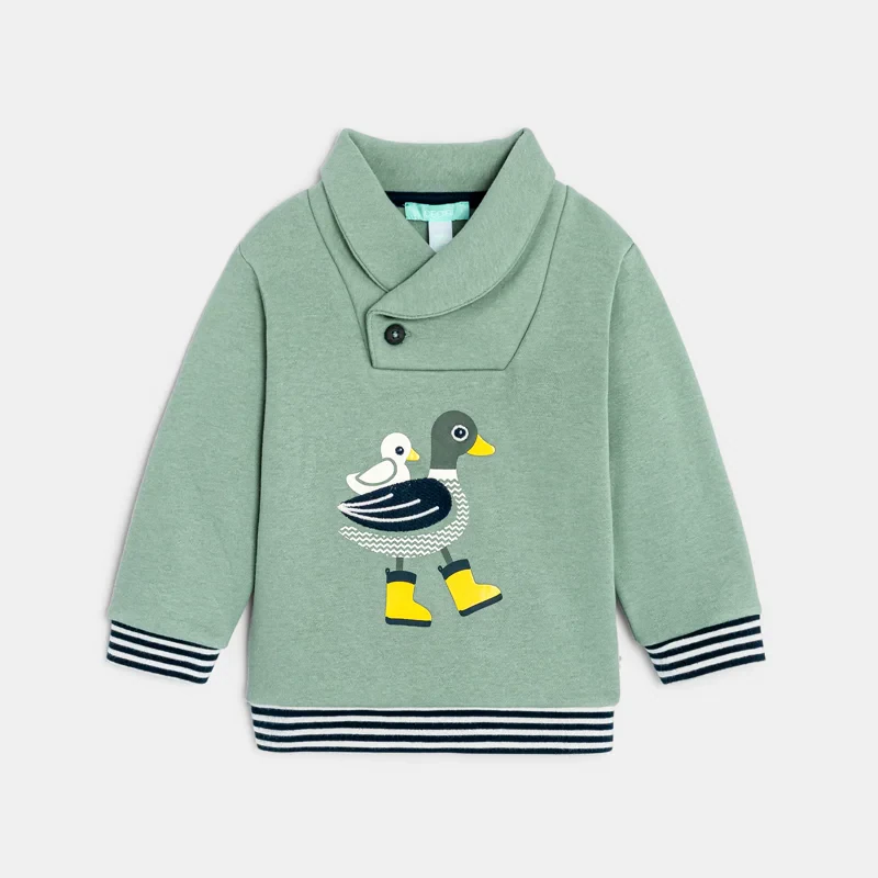 Sweat molleton col châle canard vert bébé garçon Vert