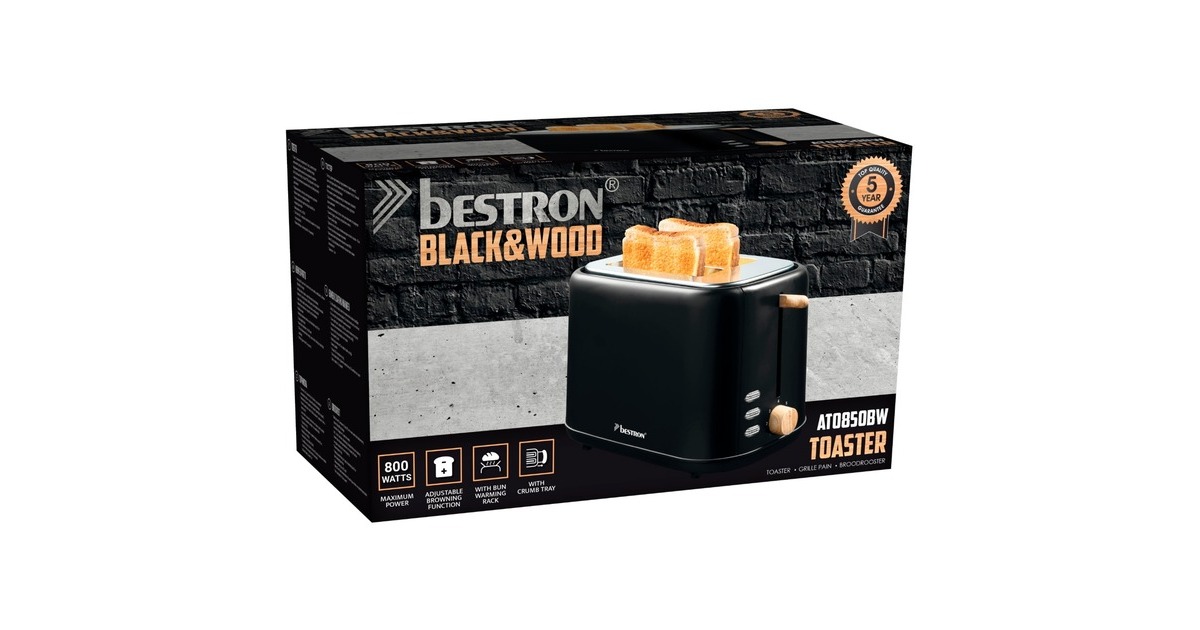 BestronATO850BW Broodrooster  (Zwart/houtkleur)
