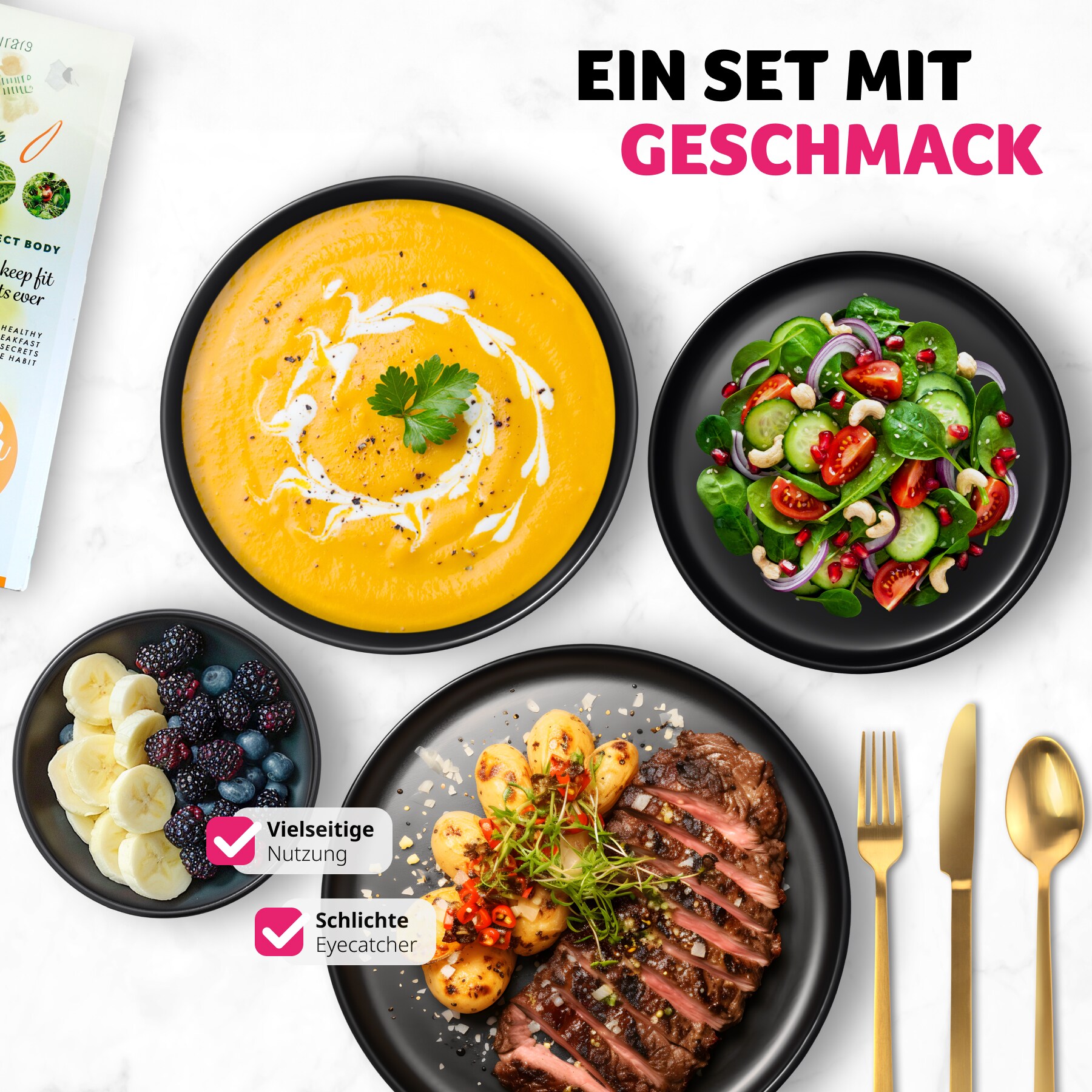 tectake® Geschirrset, für 6 Personen, aus Steingut, mit Glasur, ineinander stapelbar