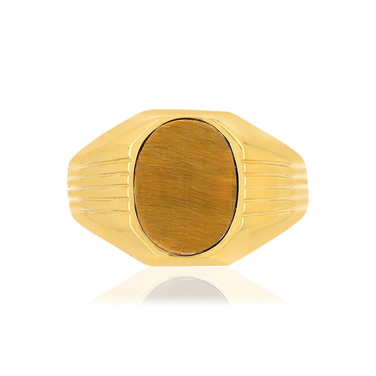 Bague or 375 jaune ovale oeil de tigre marron