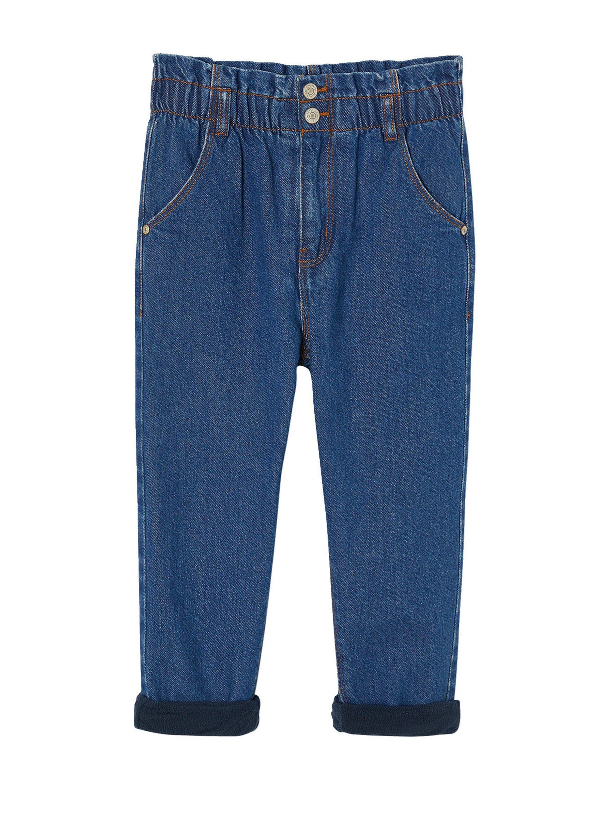 Vertbaudet Mädchen Paperbag-Jeans mit Fleecefutter, Bundweite verstellbar mittelblau