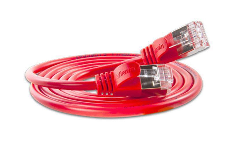 Slimpatchkabel RJ-45 - RJ-45, Cat 6, U/FTP, 15 m, RotGeschirmtes Cat 6 Twisted-Pair-Kabel (U/FTP) mit Klinkenschutz
