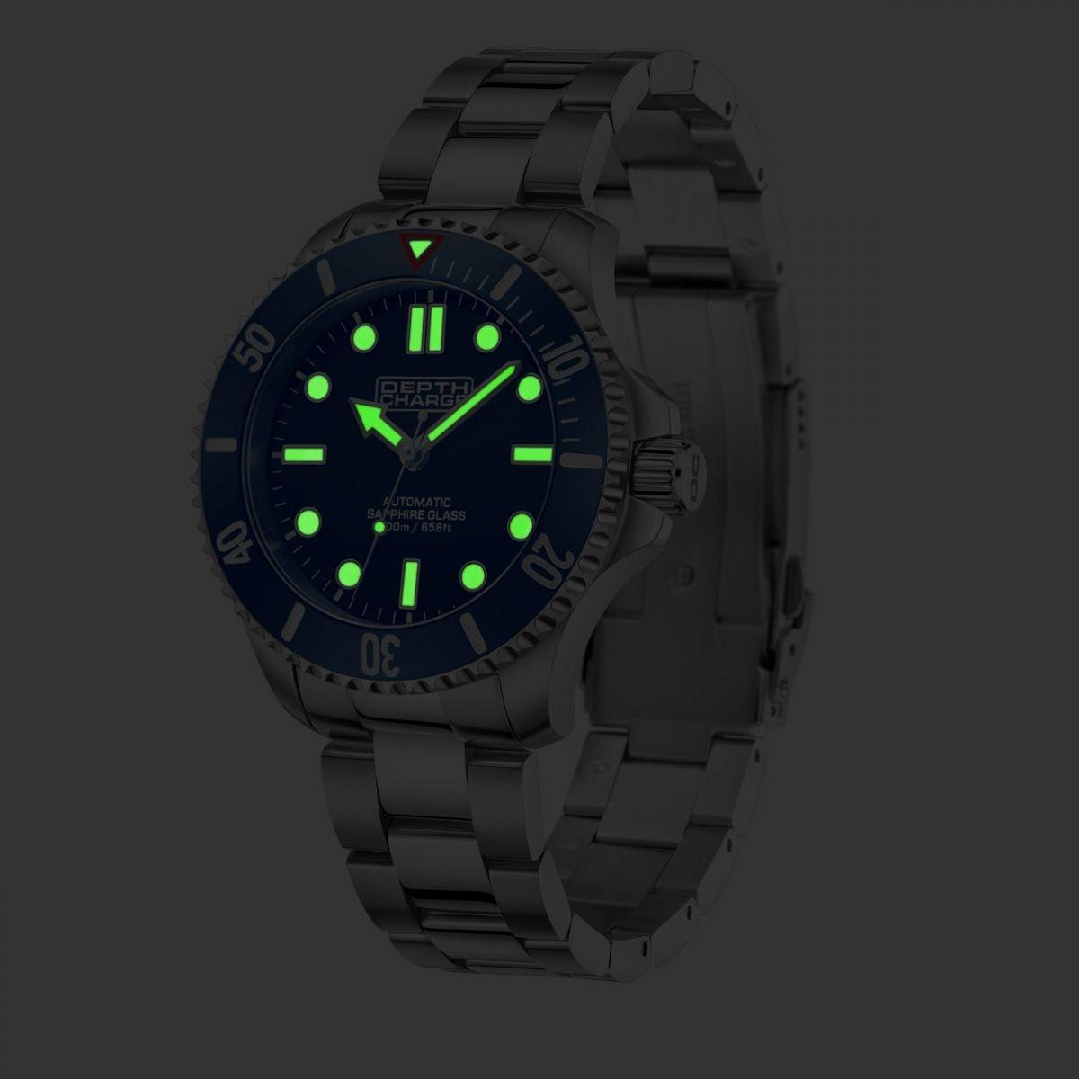 Depth Charge Stainless Steel Blue Dial Dive Watch