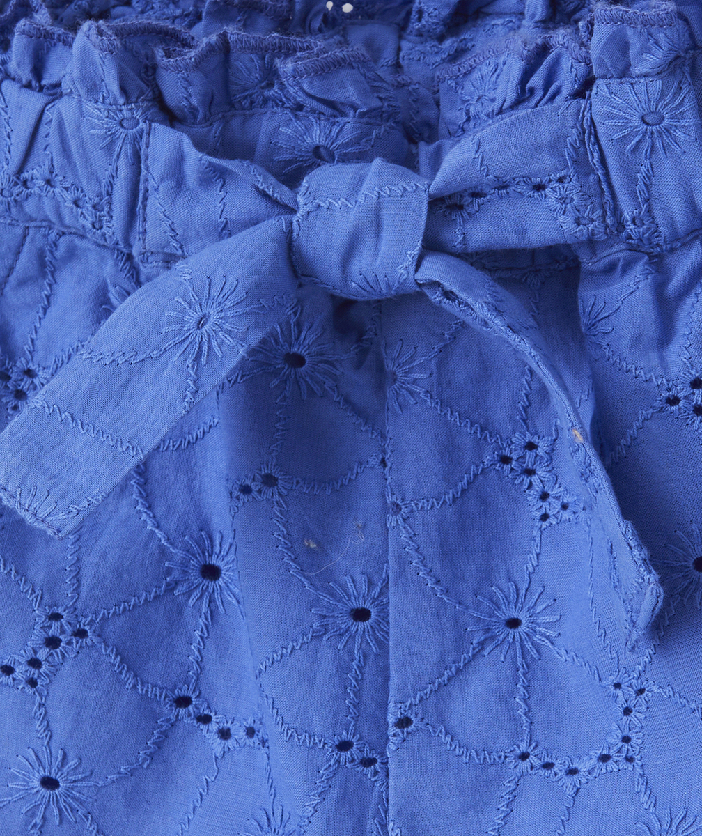 SHORT DROIT BÉBÉ FILLE BLEU EN BRODERIE AJOURÉE