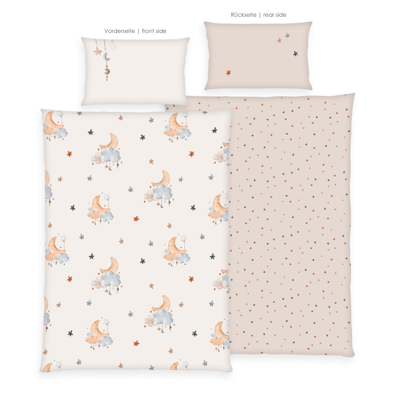 Flanell-Bettwäsche MOON AND STARS - creme-beige - 100x135 cm