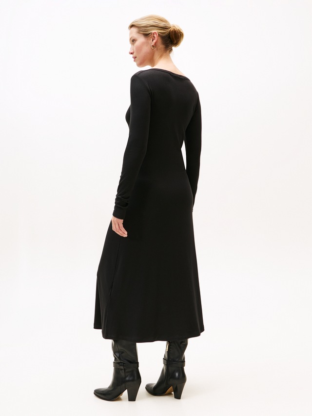 Tommy Hilfiger A-Linien-Kleid »5X2 RIB FLARE MIDI DRESS LS« in gerippter Struktur und mit ausgestellter Form