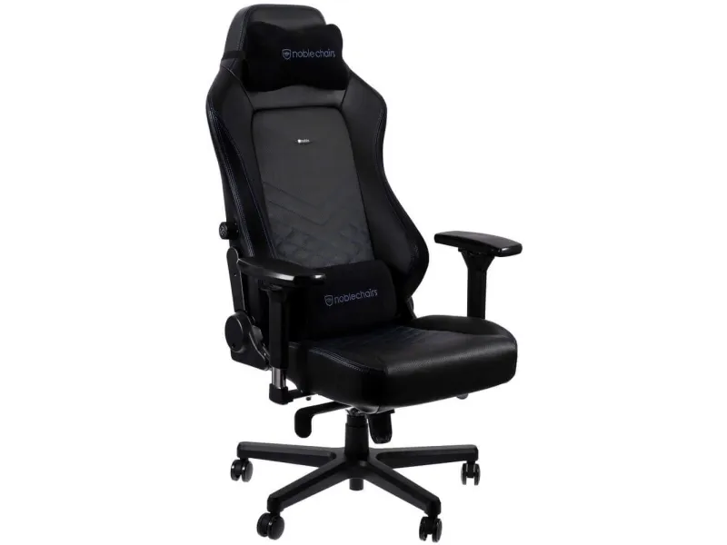 Noblechairs Hero - Stol - ergonomisk - armstøtter - T-formet - vippe - drejeled - aluminium, polyurethan, stål, memory foam, polyuretan vegan falsk læder - sort, blå