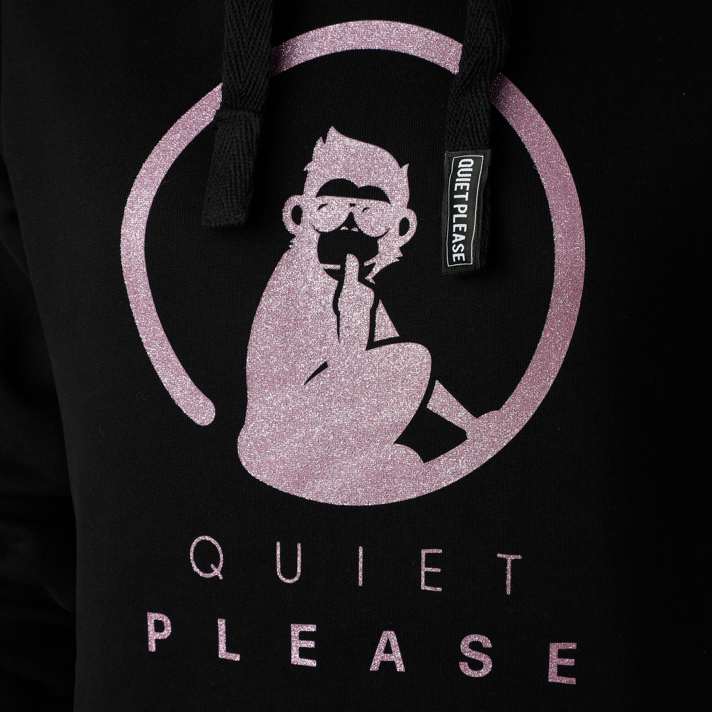 Quiet Please Baseline Logo Glitter Sweat À Capuche Femmes - Noir , Rosé