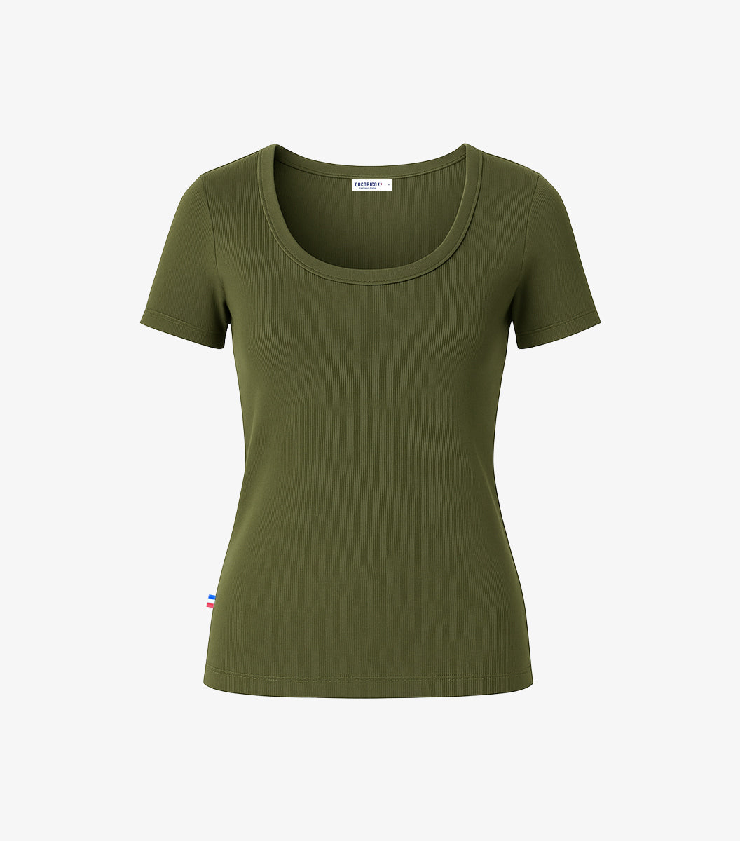 T-shirt Femme Côtelé Kaki - Intemporel