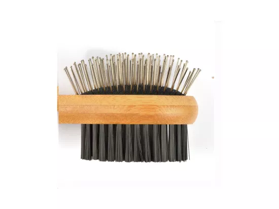 Brosse de toilettage double face pour animaux en bambou - Beige - l 6 x L 22 cm