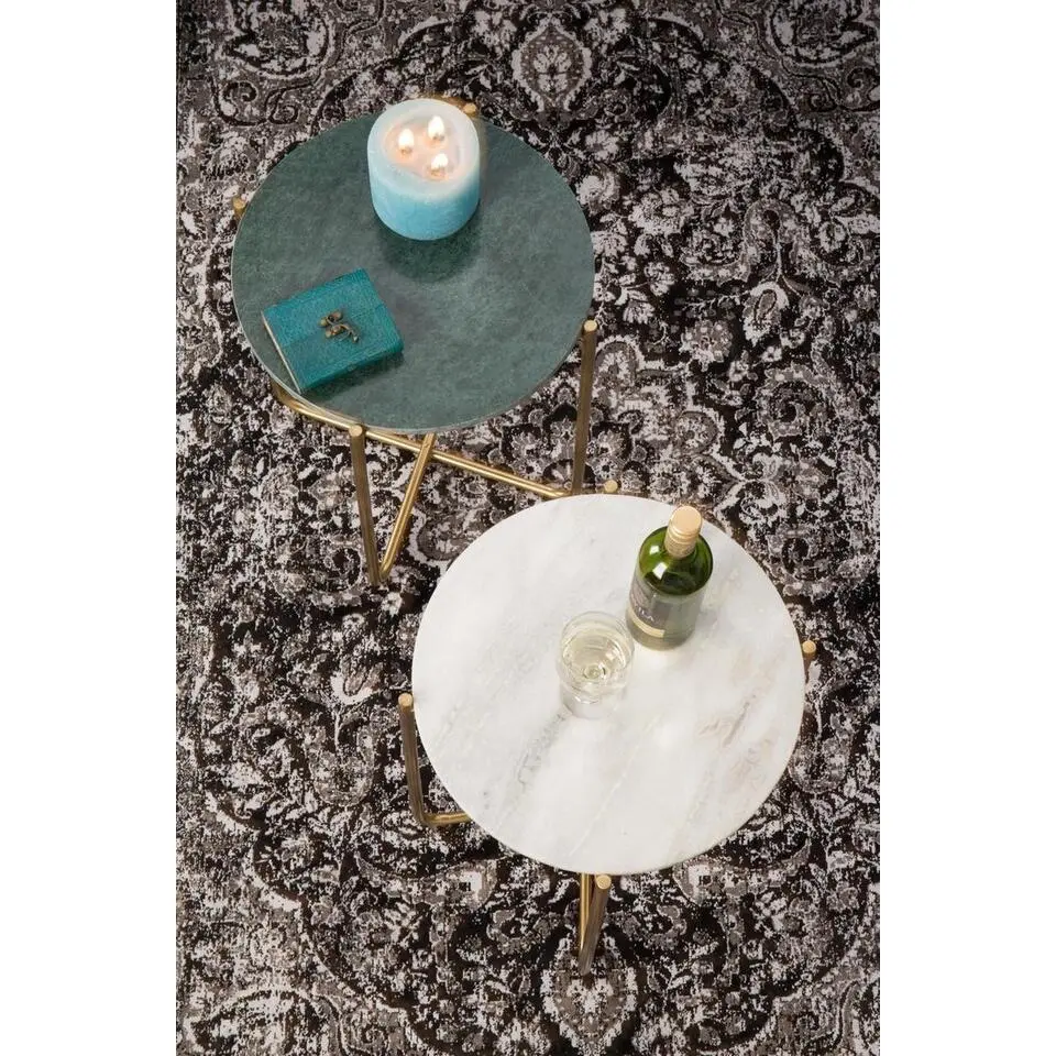 Housecraft Timpa Bijzettafel Marmer Rond 44x44 cm Wit/ Goud