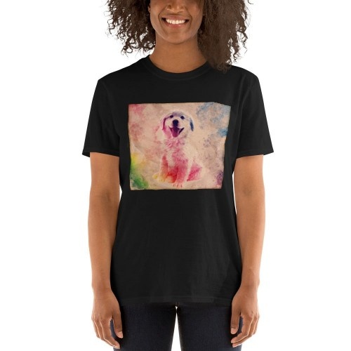 Camiseta feminina Mascochula de lona personalizada com seu animal de estimação, preta.