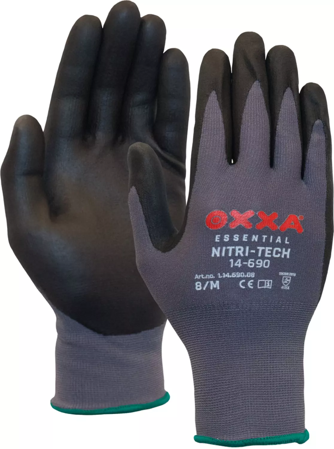 Oxxa 14-690 Nitri-Tech Werkhandschoenen - Zwart/Grijs - 6/XS