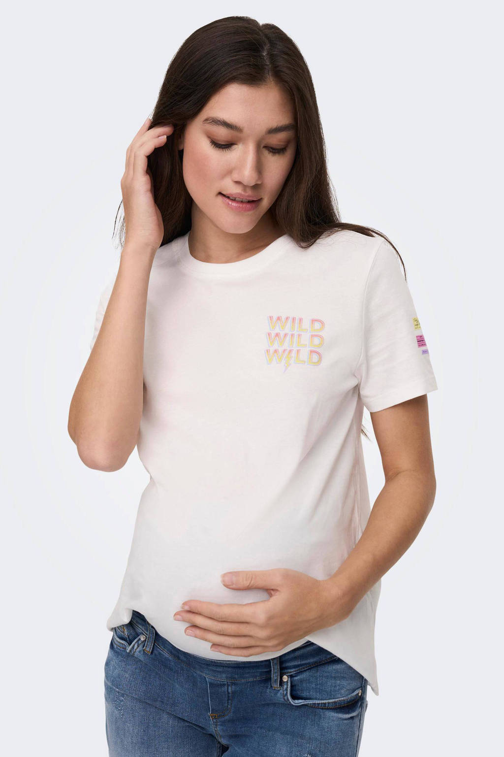 ONLY MATERNITY zwangerschapsshirt OLMJEN met backprint wit