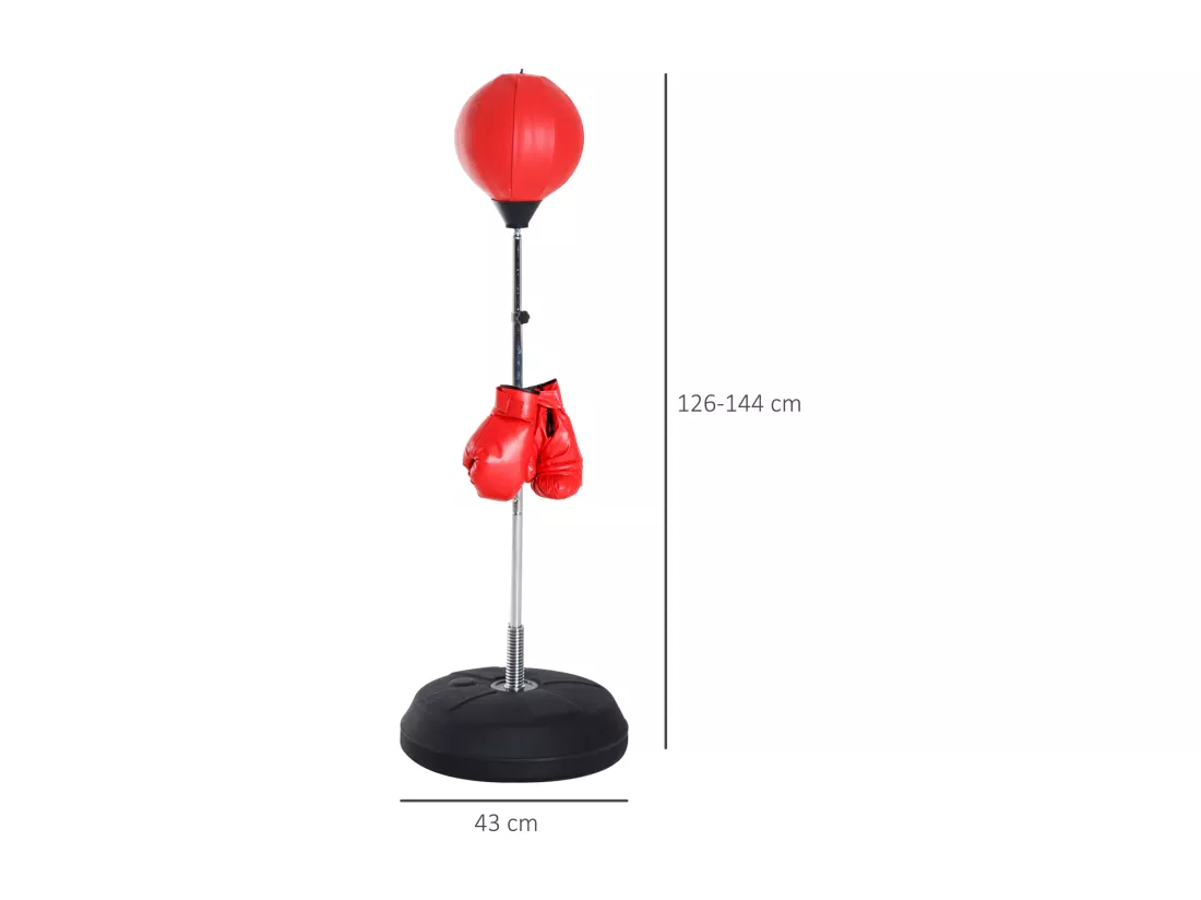 Punching ball sur pied réglable en hauteur 126-144 cm avec gants, pompe et base de lestage rouge