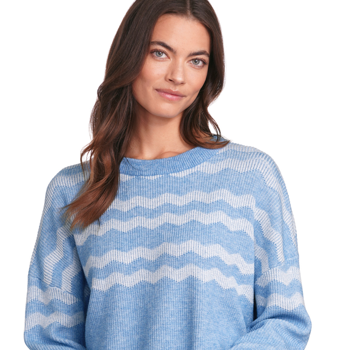 Gina Damen Strickpullover mit Zick-Zack-Muster hellblau
