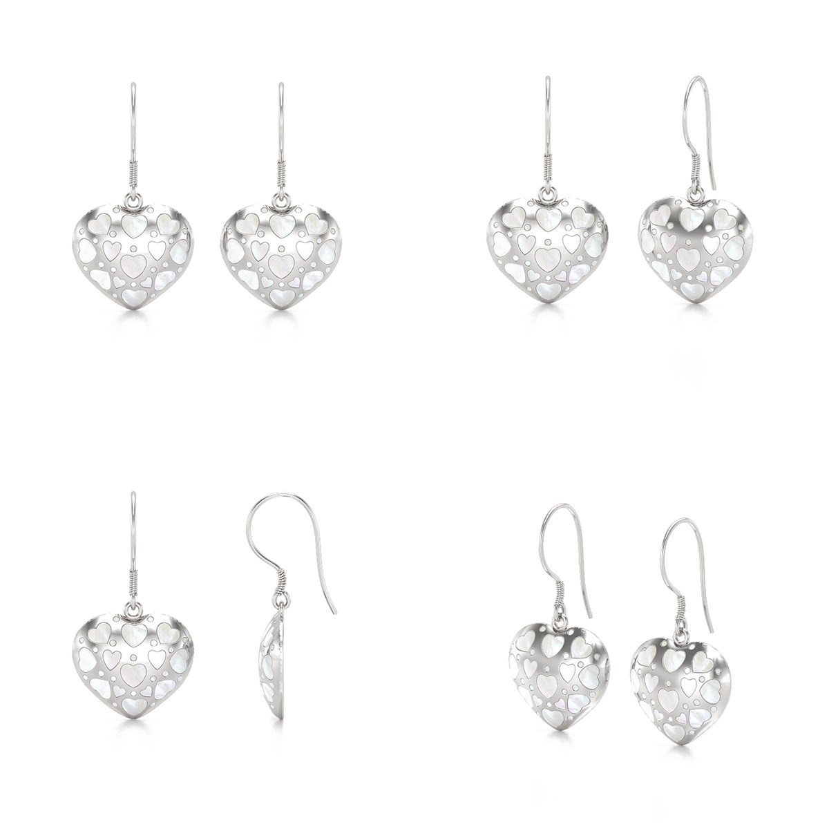 Boucles d'oreilles ADEN coeur nacre blanche et argent 925