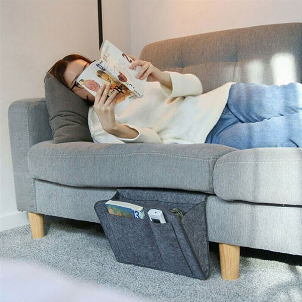 (32x20cm) Filz Sofa Organizer Betttasche Couch Hänge Halterung für Smartphones / Tablets / Zeitschriften - Dunkelgrau