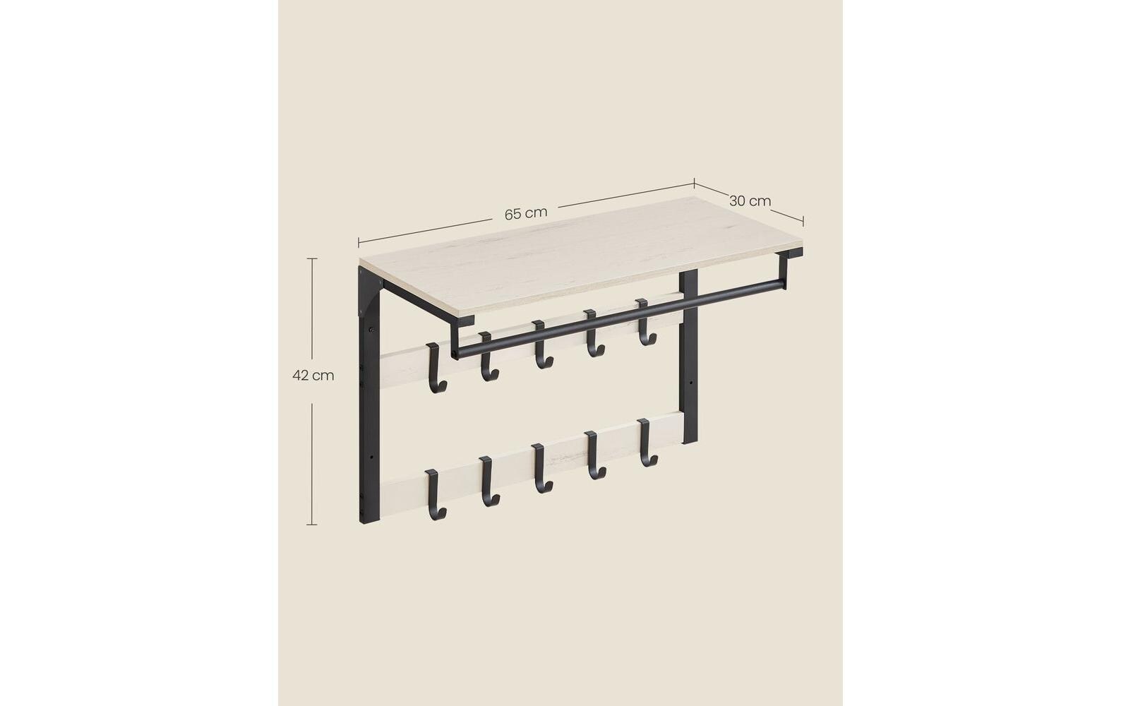 Wandgarderobe 10 Haken 65 cm x 42 cm, Schwarz/WeissGarderobe mit Ablage