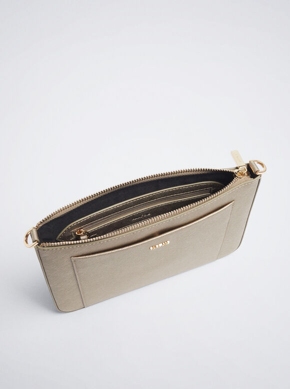 Bolsa transversal com bolso externo - Prateada