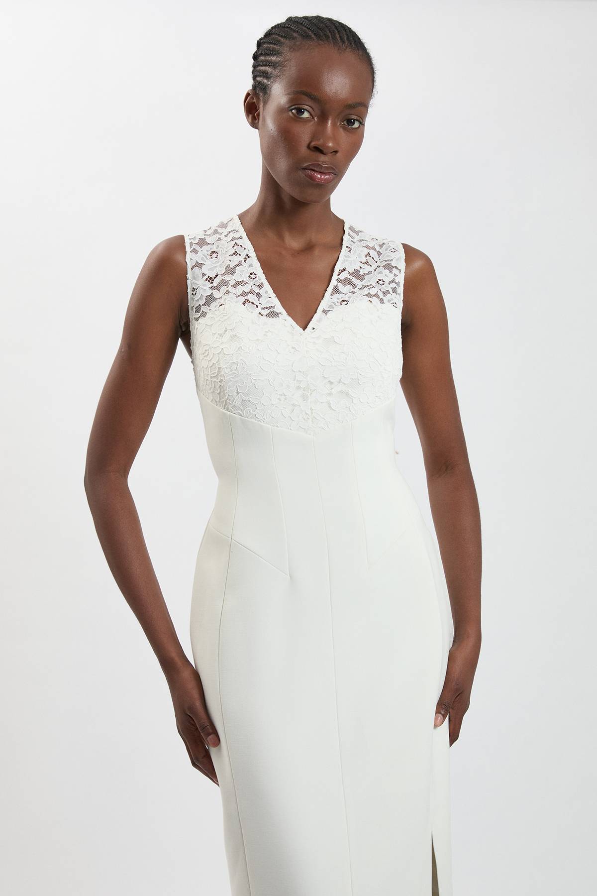 KarenMillen Robe Midi Ajustée En Tissu Stretch Avec Détail En Dentelle
