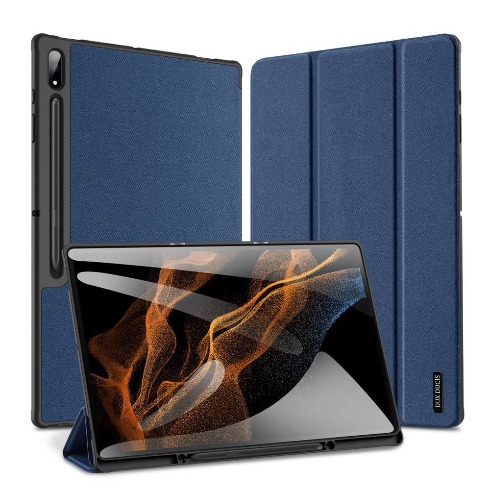 Samsung Galaxy Tab S8 Ultra Tasche Smart Cover Hülle Stoff Design mit S-Pen Halterung - Dunkelblau