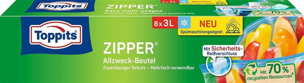 TOPPITS Zipper Allzweckbeutel<br>8 Stück, 3l