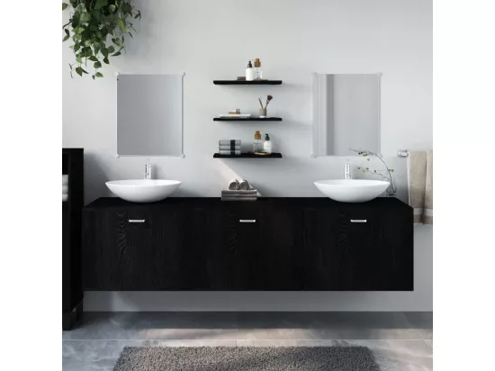 Ensemble de meubles salle de bain 6 pcs noir bois d'ingénierie