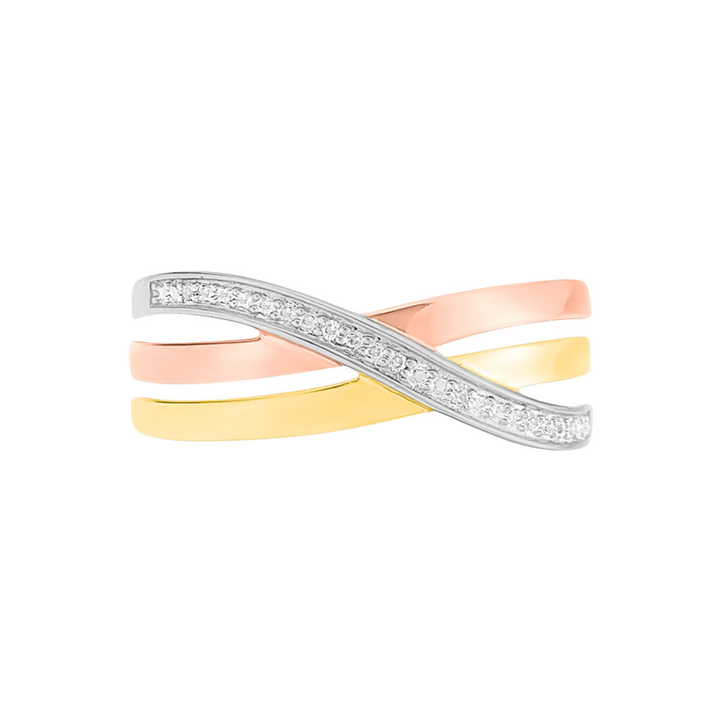 Bague Croisee Or Tricolore Diamant