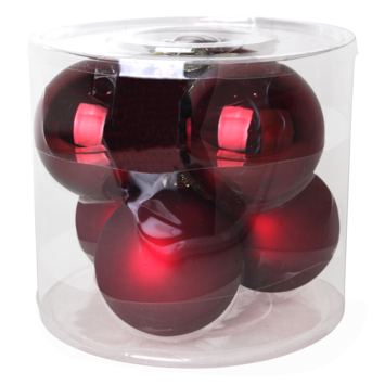 Christmas Goods kerstballen mix glas 6 stuks wijnrood