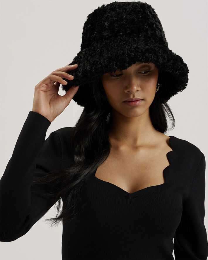 Ted Baker FLUFFYI Faux Shearling Bucket Hat Black