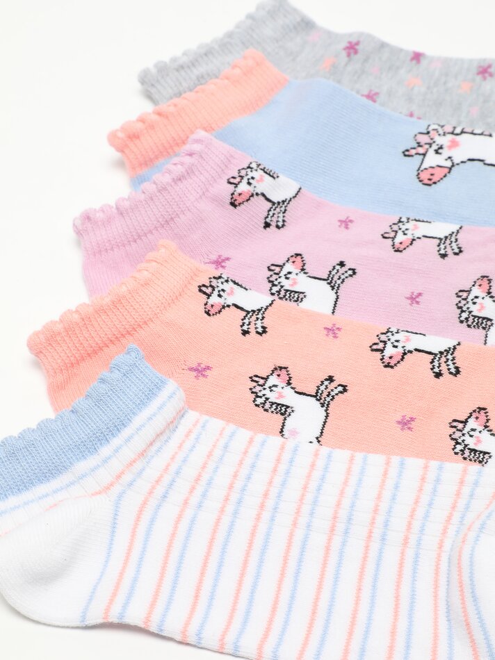 Pacote com 5 pares de meias com estampa de unicórnio - Cores Variadas
