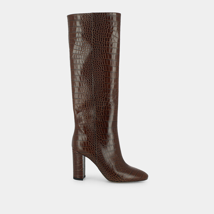 Bottes à talon  en croco marron